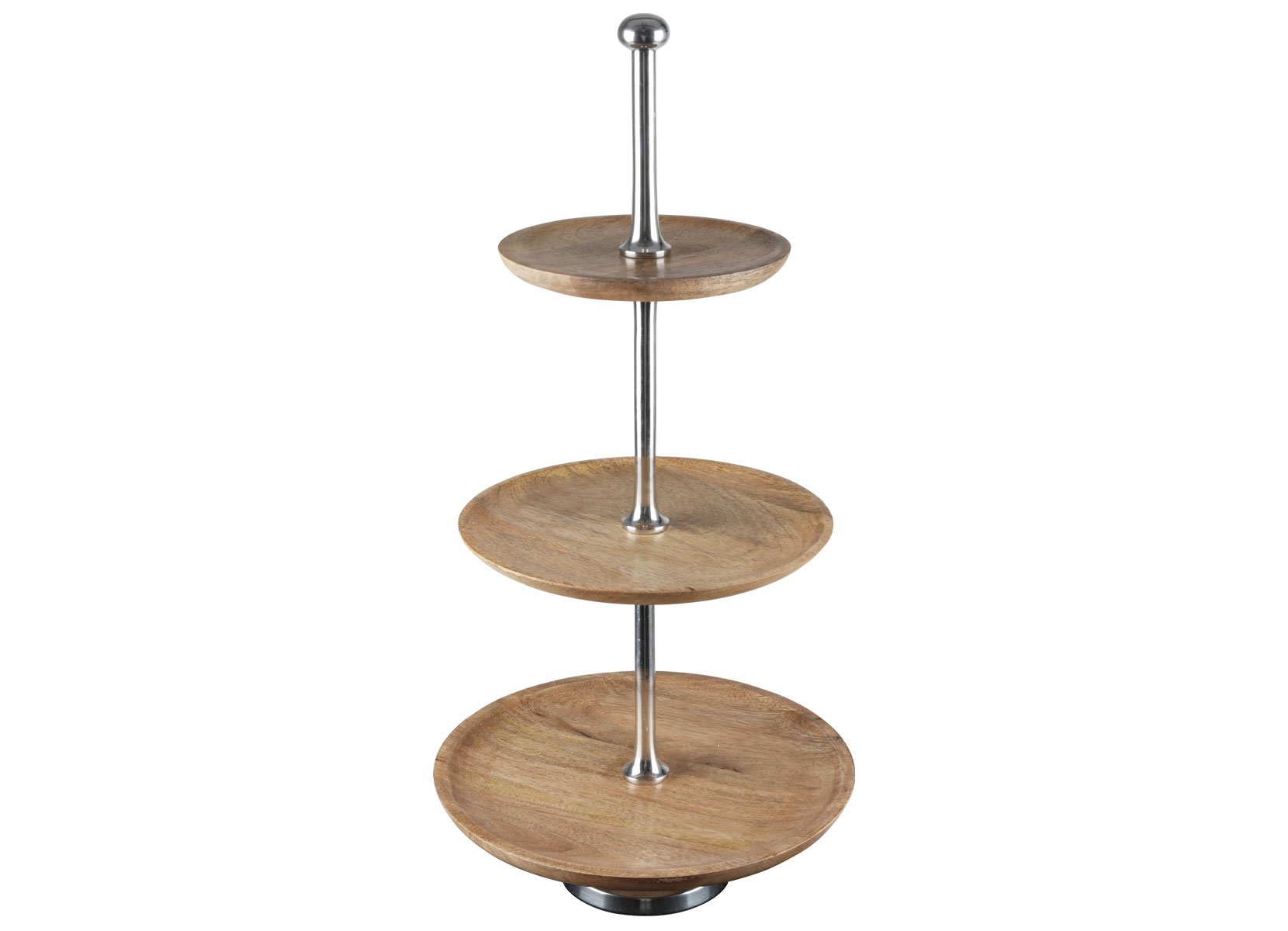 Etagere aus Mangoholz 3-stöckig 58cm Silber