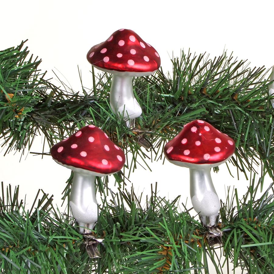 Weihnachtsbaum-Clips Pilz 8cm 3er-Set