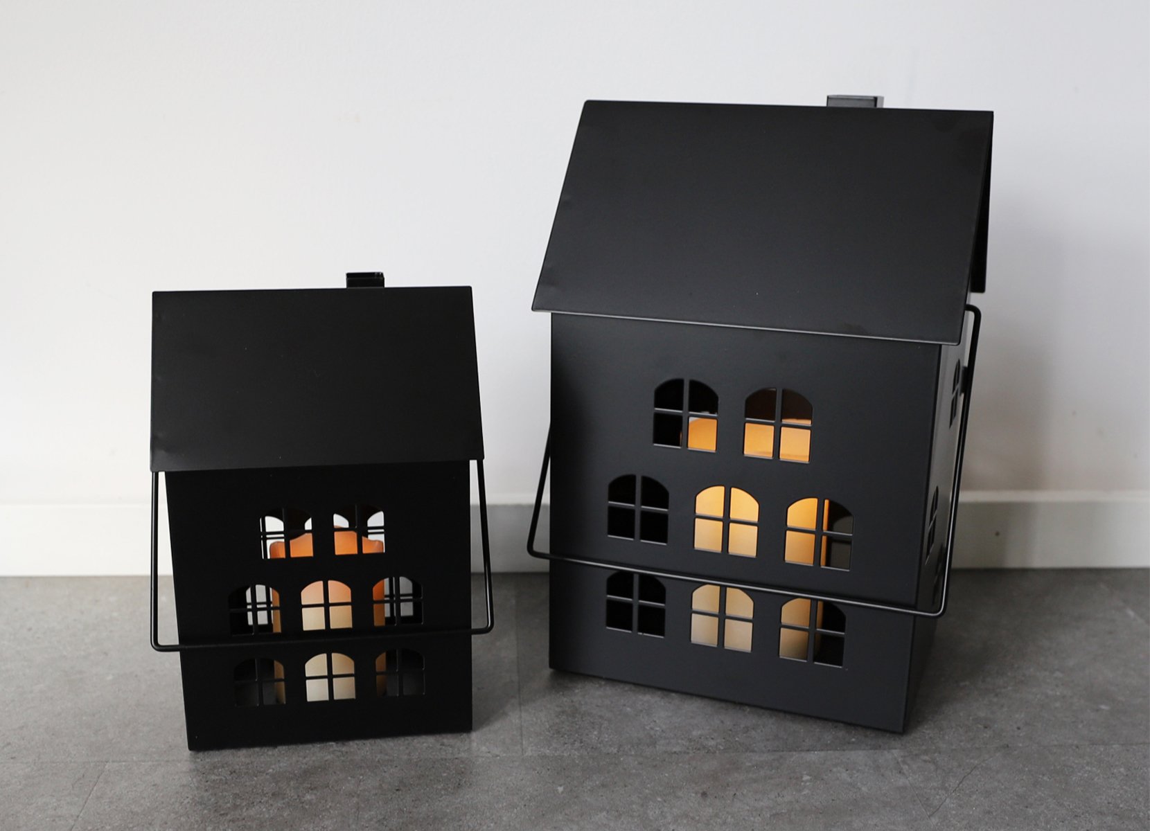 Laternen-Set Häuser aus Metall 2-teilig Schwarz