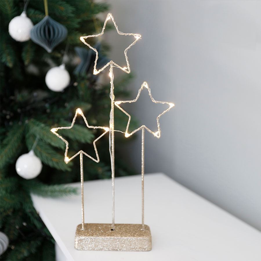 Lichtern mit Gold/Glitzer Weihnachtliche warmweißen LED-Drahtdeko 15