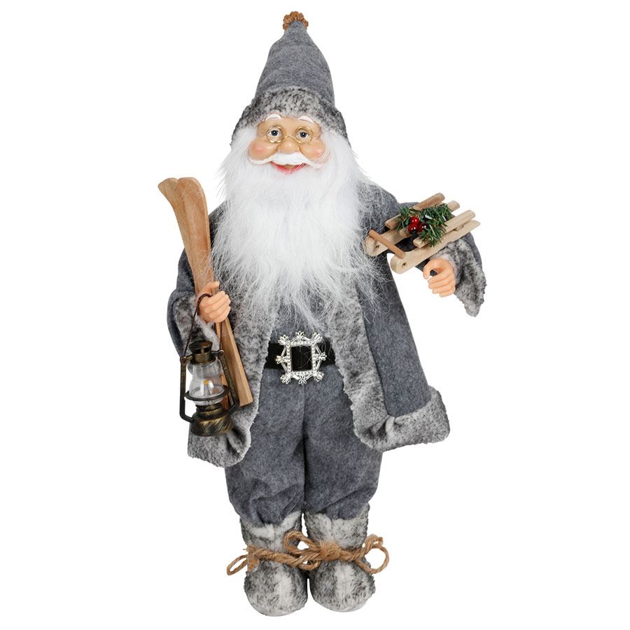 Deko-Weihnachtsmann 45cm Grau mit Lampe