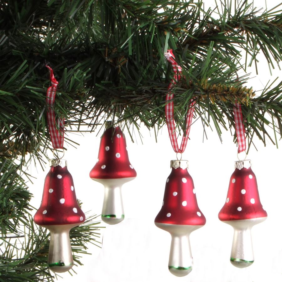 Weihnachtsbaum-Anhänger Pilz 4er-Set