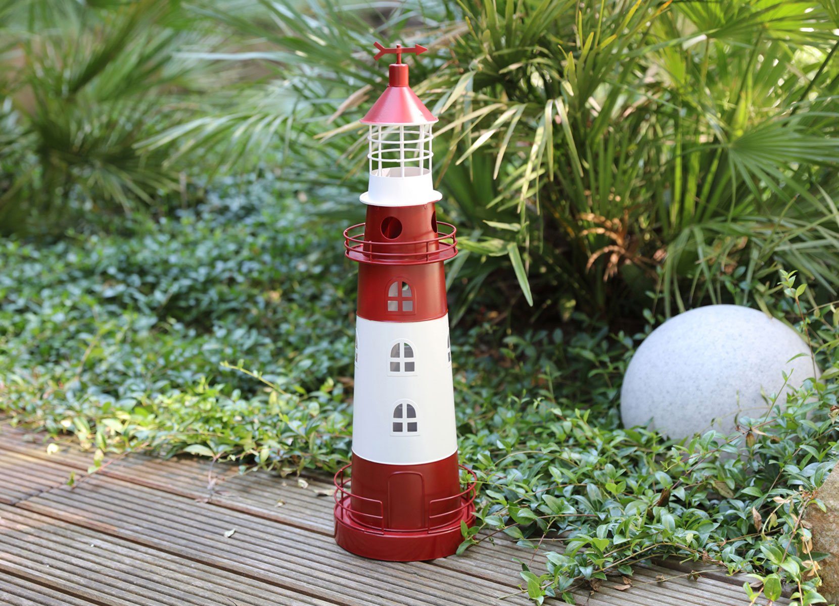Leuchtturm aus Metall mit Teelichthalter 18x61,5cm Rot